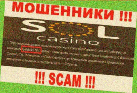 Юридическое лицо internet-мошенников Sol Casino - это Галактика Н.В.