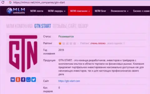 Автор обзора мошеннических уловок утверждает, что работая совместно с GTN-Start Com, вы можете утратить финансовые средства