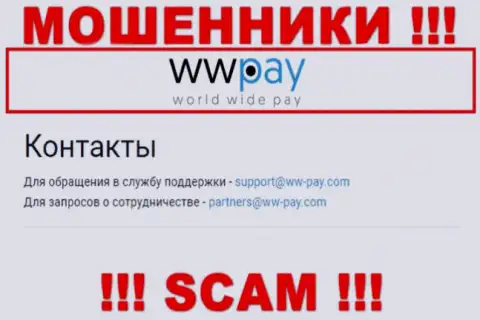 На сайте компании WW Pay указана электронная почта, писать письма на которую довольно-таки рискованно