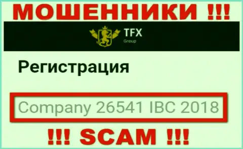 Номер регистрации, принадлежащий мошеннической конторе TFX FINANCE GROUP LTD - 26541 IBC 2018