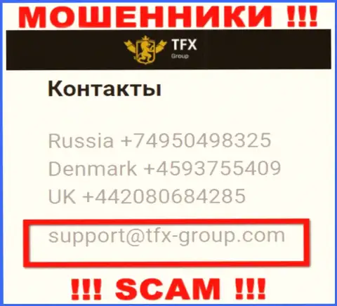 В разделе контактные данные, на официальном сайте махинаторов TFX FINANCE GROUP LTD, найден был этот е-мейл
