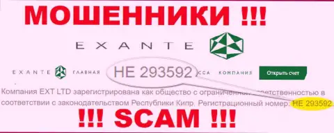 Рег. номер интернет-мошенников EXANTE, с которыми совместно работать очень опасно: HE 293592
