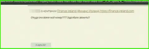 Отзыв, в котором представлен неприятный опыт сотрудничества человека с организацией Finance Ireland