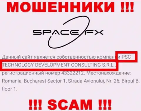 Юридическое лицо мошенников Space FX - это PSC TECHNOLOGY DEVELOPMENT CONSULTING S.R.L., инфа с web-ресурса лохотронщиков
