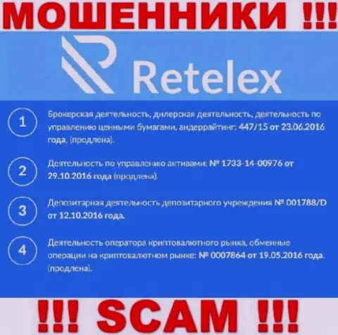 Retelex, задуривая голову наивным людям, выставили на своем сайте номер своей лицензии на осуществление деятельности