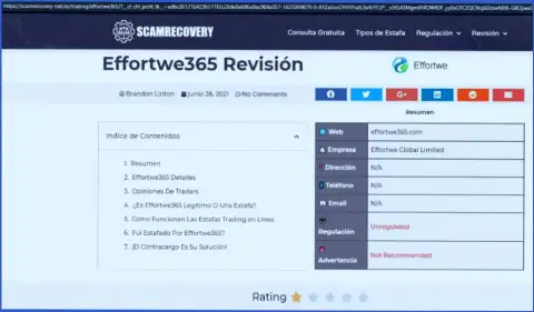 Обзор манипуляций компании Effortwe365 Com, проявившей себя, как интернет-афериста