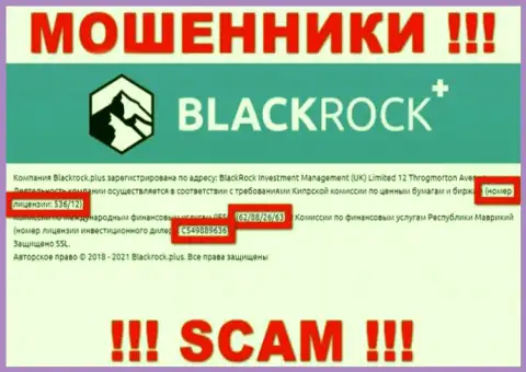 Блэк Рок Плюс скрывают свою мошенническую суть, предоставляя на своем информационном портале номер лицензии