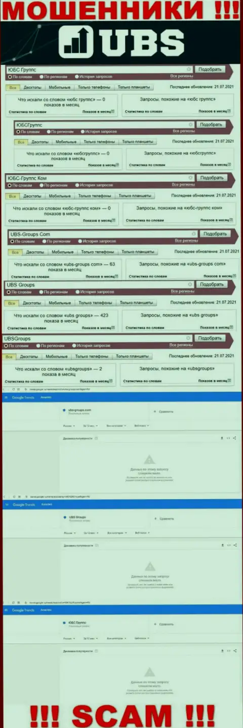 Скрин итогов поисковых запросов по незаконно действующей компании ЮБС-Группс