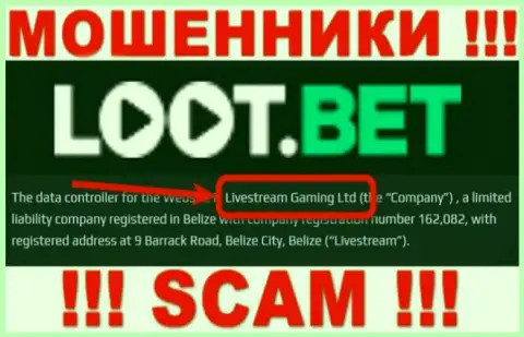 Вы не сбережете свои вложенные деньги сотрудничая с компанией ЛоотБет, даже в том случае если у них есть юридическое лицо Livestream Gaming Ltd