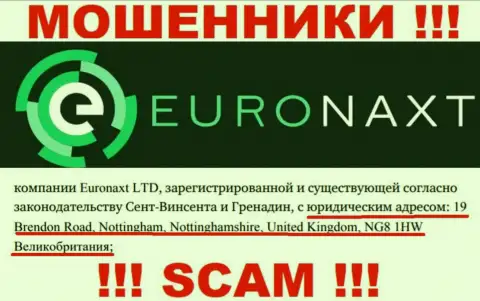 Юридический адрес компании EuroNax у нее на веб-сайте ложный - это ОДНОЗНАЧНО МОШЕННИКИ !