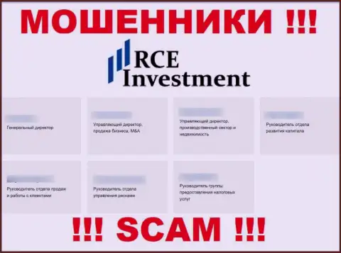 На web-ресурсе мошенников RCE Holdings Inc, приведены неправдивые данные об непосредственных руководителях