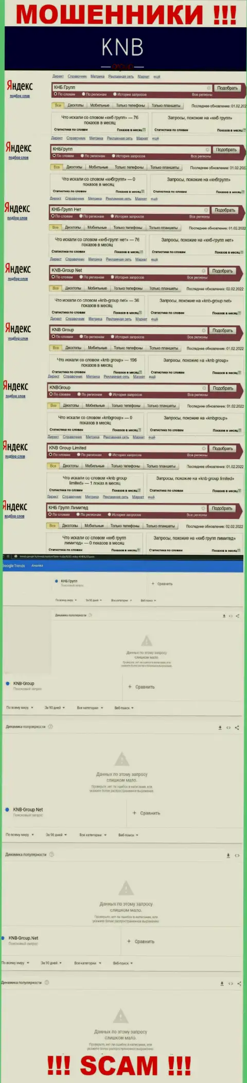 Скриншот статистических сведений online запросов по жульнической организации КНБ Групп