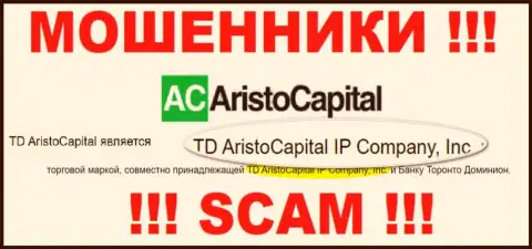 Юр лицо аферистов TD AristoCapital - это TD AristoCapital IP Company, Inc, сведения с сайта мошенников