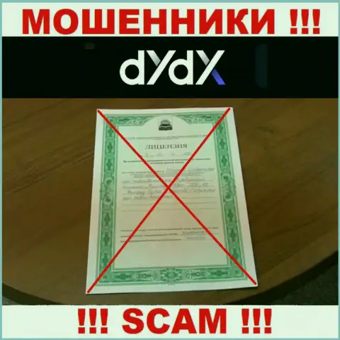 У dYdX напрочь отсутствуют данные об их лицензии - это хитрые мошенники !!!