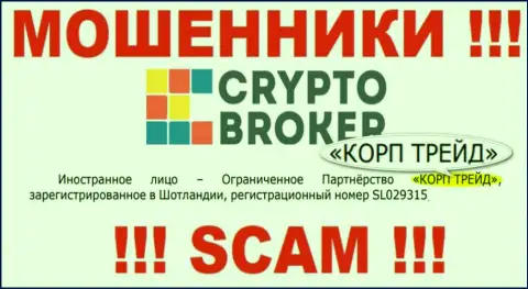 Информация о юридическом лице internet-обманщиков Crypto Broker