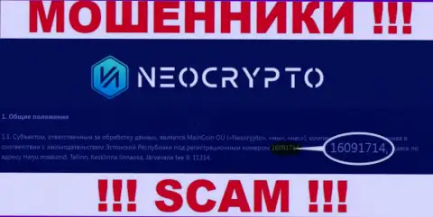 Регистрационный номер NeoCrypto Net - информация с официального информационного сервиса: 216091714