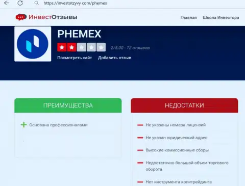 PhemEX Com - это МОШЕННИКИ ! Условия сотрудничества, как ловушка для доверчивых людей - обзор проделок