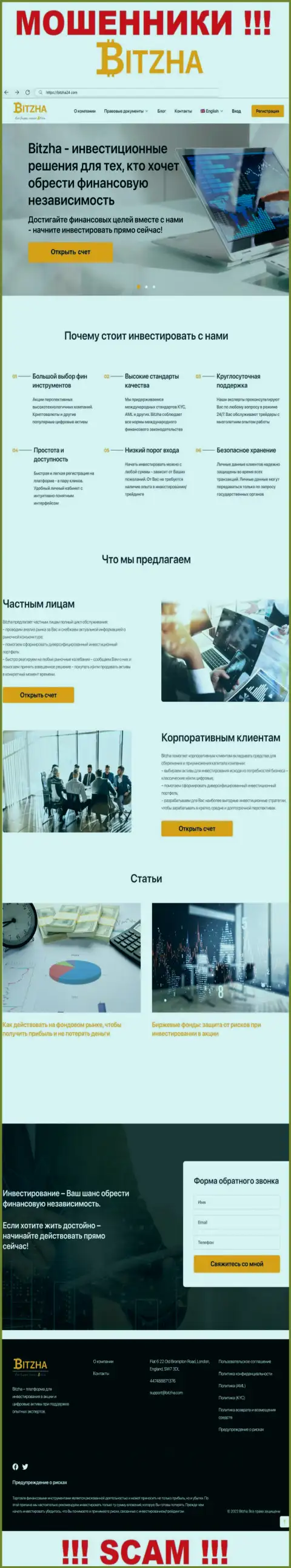 На официальном сайте Bitzha24 Com доверчивых людей разводят на вложение денег