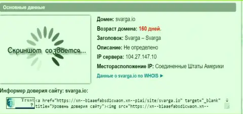 Возраст домена Форекс дилера Svarga IO, исходя из справочной инфы, которая получена на интернет-портале довериевсети рф