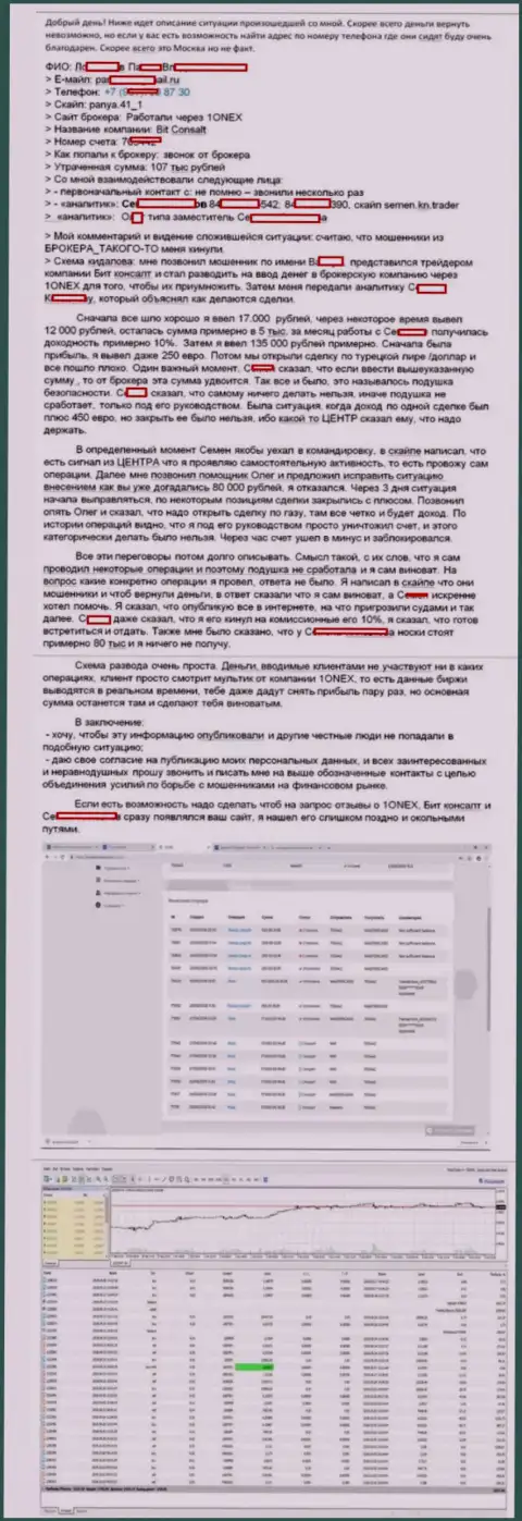 Детальная история слива forex трейдера мошенниками из 1 Онекс на сумму 107000 рублей